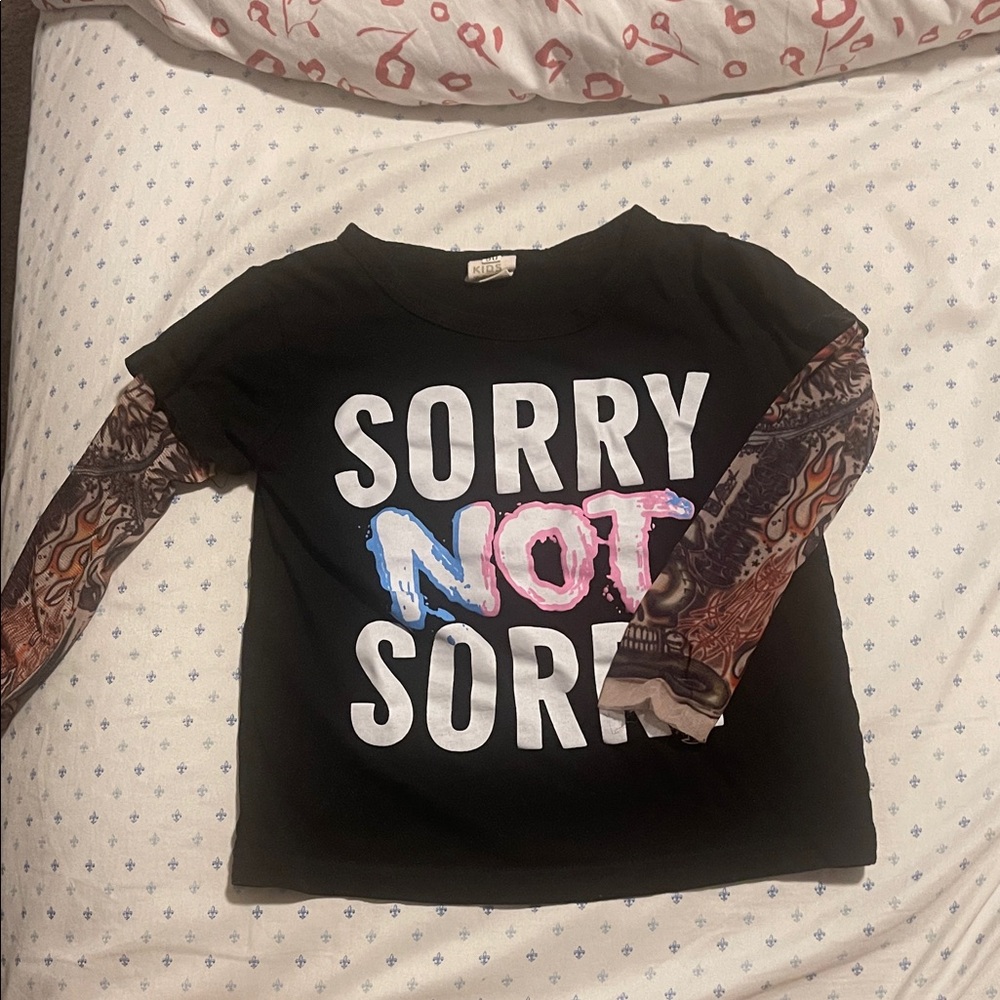 Kids Black Sorry Not Sorry Shirt tattoo sleeves